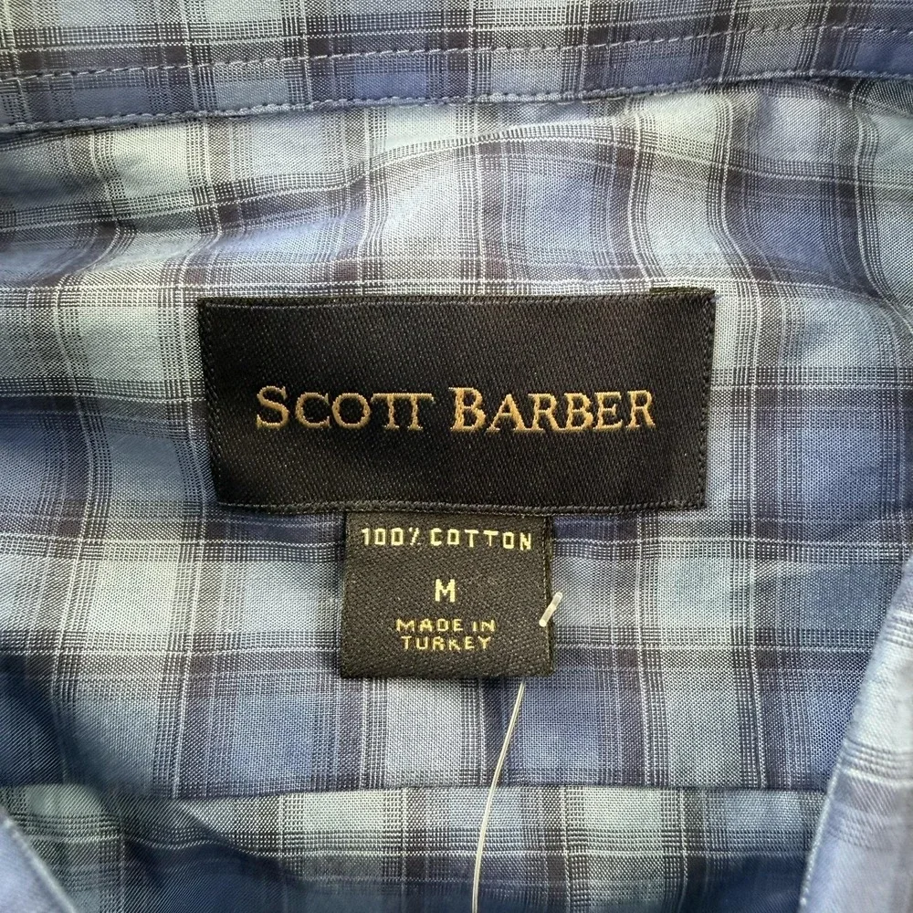 Scott Barber Shirt Mens Medium Blue Plaid 100% Cotton‎ Long Sleeve Button Up